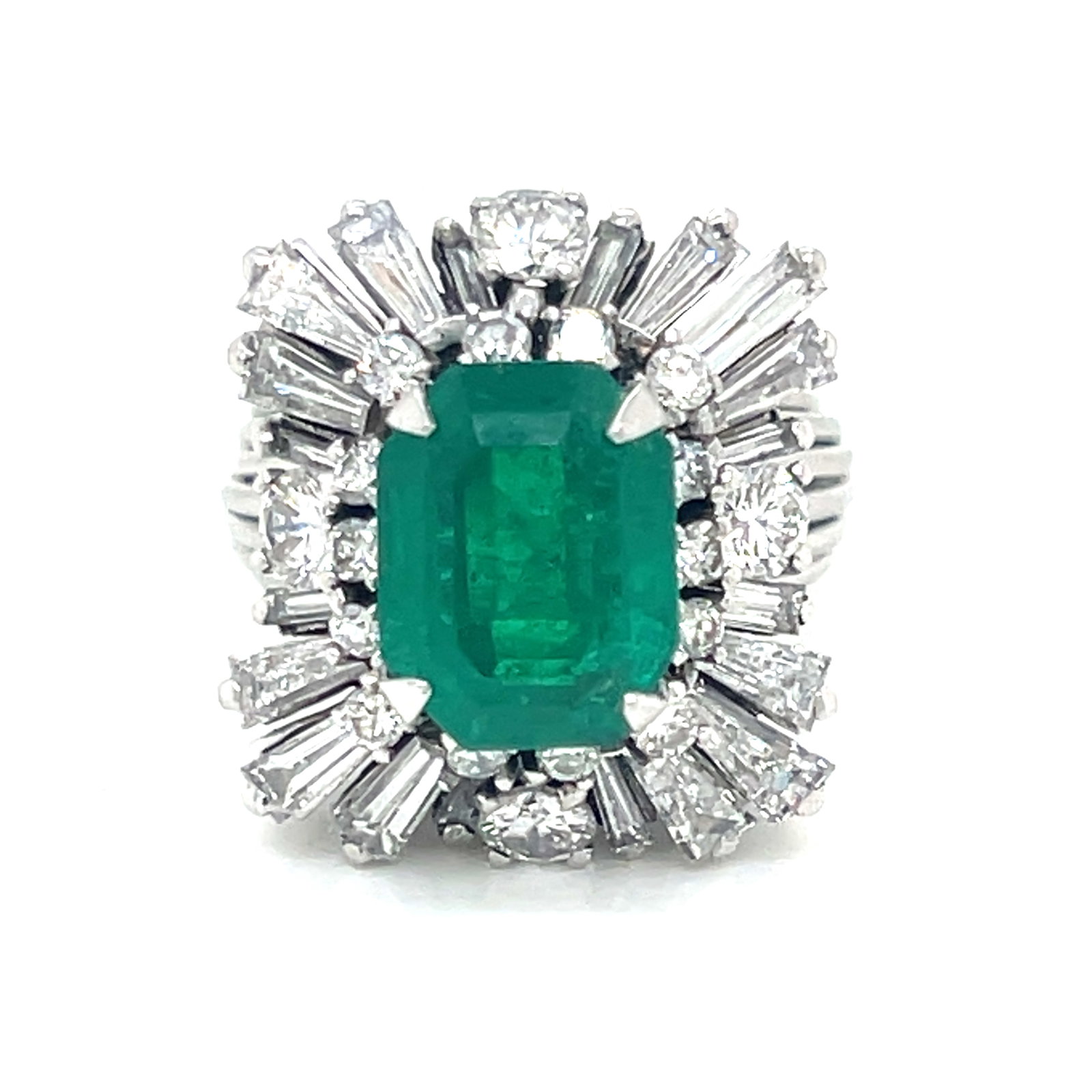 70’ Yellow Gold Emerald Diamond Ring: 70’ Yellow Gold EmeraldApprox 3ct Diamond Approx 2.5ct Vs1 H Ring Size 5 Measurements 0.75”x0.7” Weight 13.06gr