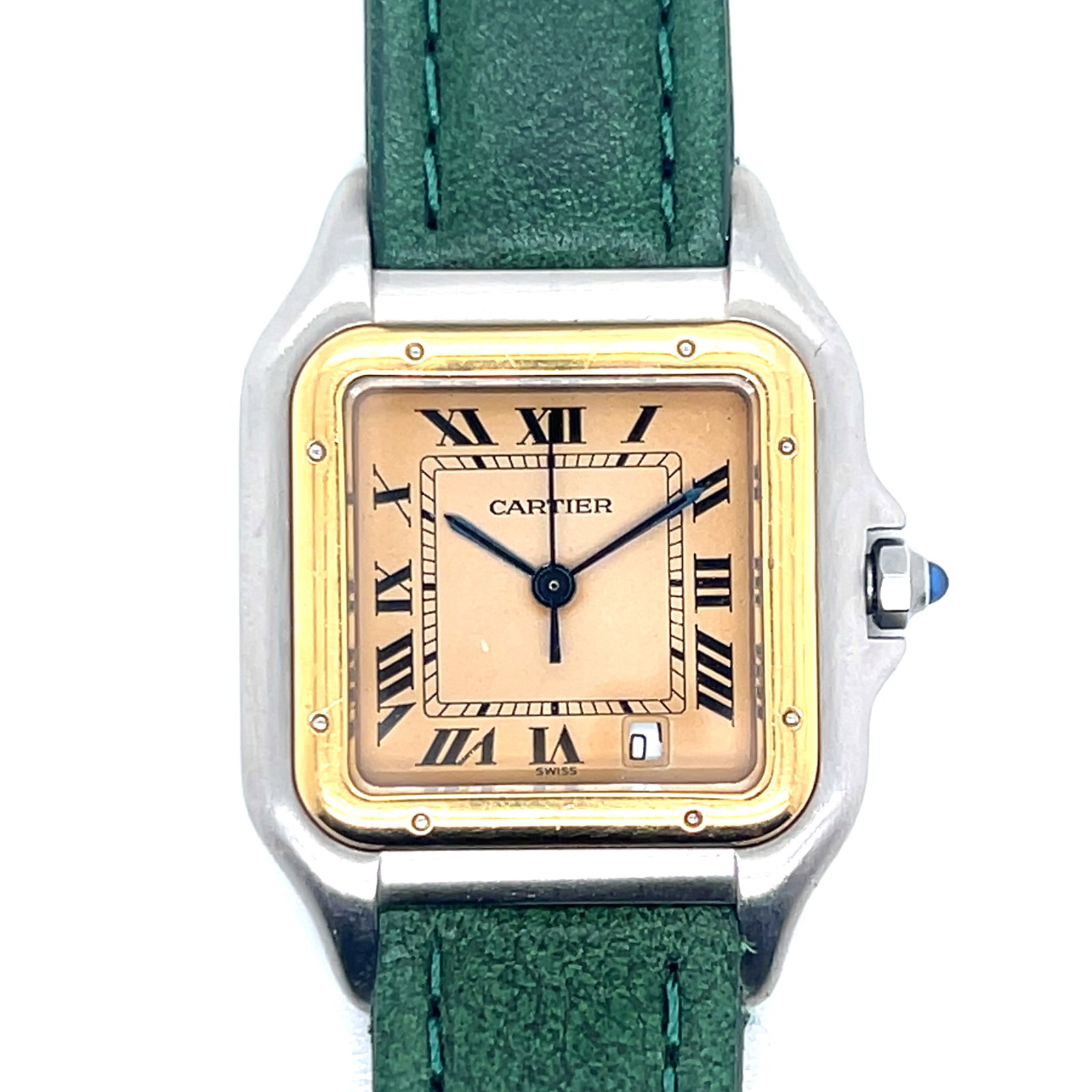 Cartier Santos Gold and Steel Green Strap: Cartier Santos Gold and Steel Green Strap 1.4”x1.2”