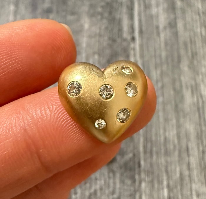 Double Sided Diamond Sprinkle Heart Slider Charm: A versatile 14K gold heart-shaped slider charm featuring "sprinkled" diamonds on both sides.