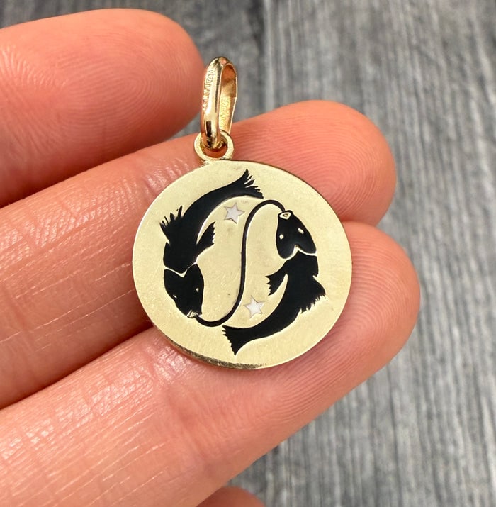 Enamel and 14K Gold Pisces Zodiac Charm (S): 14K gold Pisces zodiac charm with enamel accents.