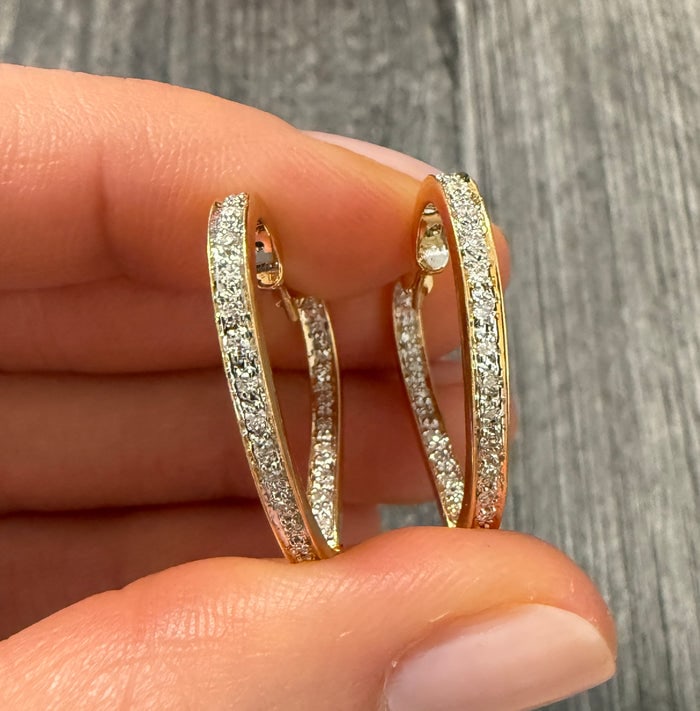 Inside Out Diamond Witch's Heart Shaped Hoop Earrings: Unique heart-shaped hoop earrings with "inside out" diamond settings.