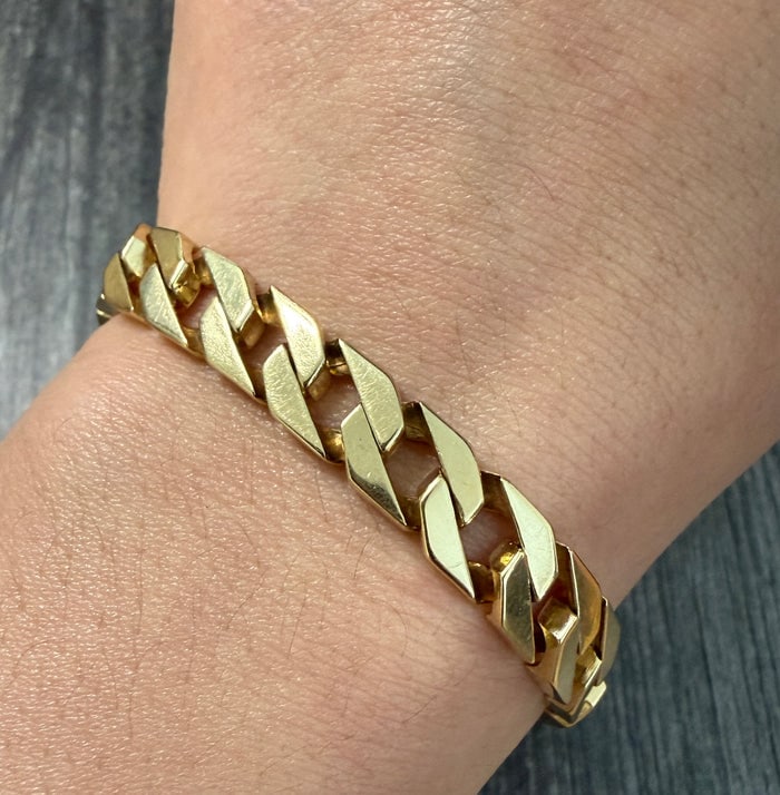 Vintage Solid 14K Gold Flat Straight Edge Curb Link Bracelet, 7.75" Long (1 of 1)