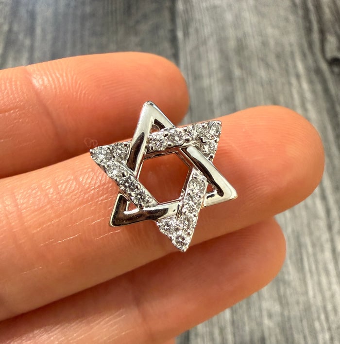 Diamond Star Of David Charm in 14K White Gold (S): Star of David charm in 14K white gold set with diamonds.
