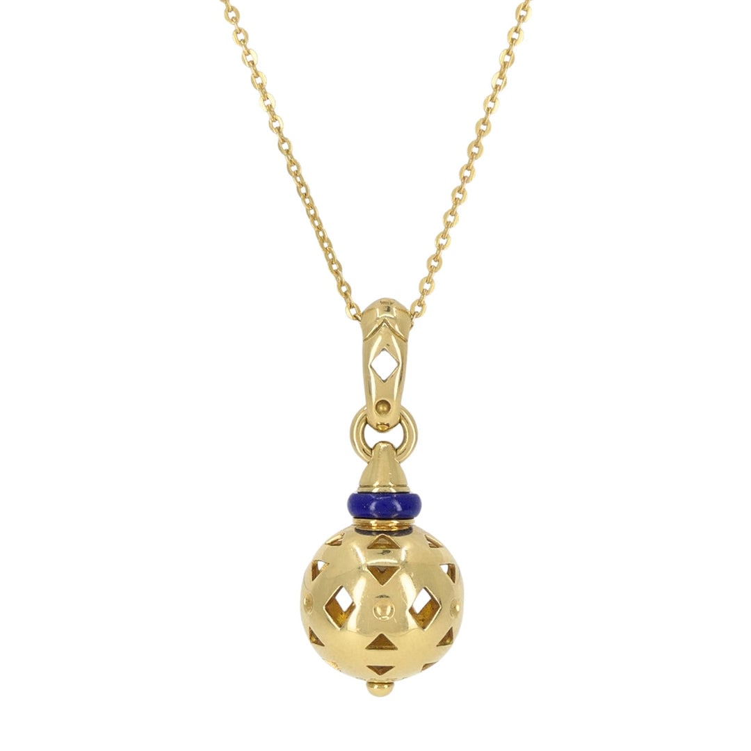 Vintage Bvlgari 18K Gold Lapis Lazuli Pendant: Openwork Pendant & Bulgari Chain