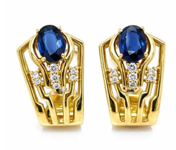 18K Yellow Gold Sapphire & Diamond Earrings (1 of 1)