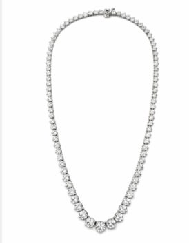 14K White Gold 24.25 Ct. Graduated Diamond Tennis Necklace: A luxurious graduated tennis necklace in 14K white gold with 24.25 carats of brilliant diamonds.