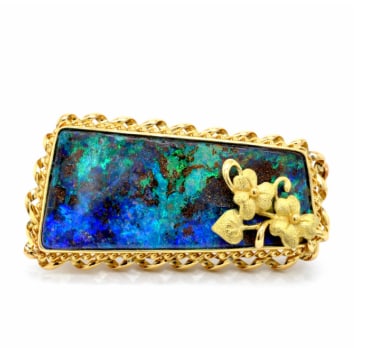 18K Yellow Gold Black Opal Pendant/Brooch: 18K Yellow Gold; Black Opal (Dual-use piece).