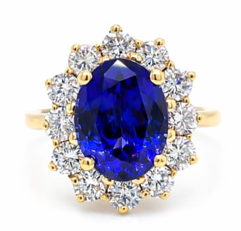 18K Yellow Gold GIA Certified 4.61 Ct. Tanzanite & Diamond Ring (1 of 1)