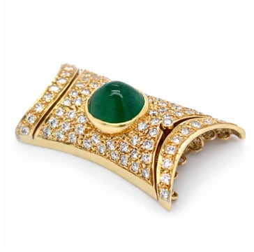 18K Yellow Gold Emerald & Diamond Pearl Necklace-clasp: 18K Yellow Gold; Emerald, Diamond, and Pearl accents.