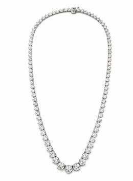 14K White Gold GIA Certified 25.55 Ct. Graduated Diamond Necklace: 14K White Gold; GIA Certified 25.55 Ct. Graduated Diamonds.