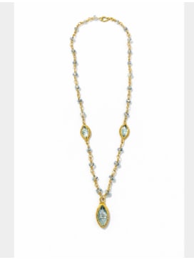 22K Yellow Gold Aquamarine Necklace: 22K Yellow Gold; features an Aquamarine pendant.