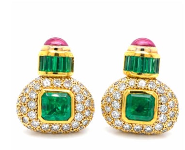 VASARI 18K Yellow Gold Colombian Emerald, Diamond, & Ruby Earrings (1 of 1)