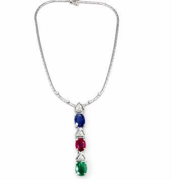 18K White Gold Sapphire, Ruby, Emerald, and Diamond Necklace (1 of 1)