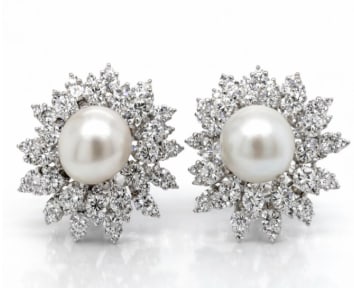 1950’s Platinum 11.00 Ct. Diamond & South Sea Pearl Earrings (1 of 1)