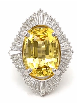 Platinum 13.68 Ct. GPL Certified Ceylon No-heat Yellow Sapphire & Diamond Ring (1 of 1)