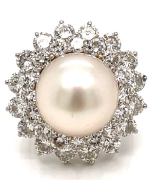 18K White Gold South Sea Pearl & Diamond Ring (1 of 1)