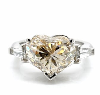 1950’s Platinum 4.51 Ct. Heart-shape Diamond Ring: Platinum; 1950s vintage featuring a 4.51 Ct. Heart-shape Diamond.