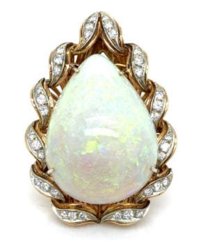 18K Yellow Gold 48.36 Ct. Opal & Diamond Ring (1 of 1)