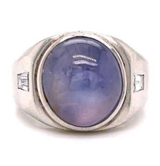 Art Deco Platinum Star Sapphire & Diamond Ring: Platinum; Art Deco style with a Star Sapphire and Diamonds.
