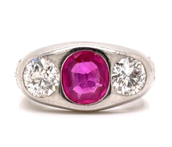 Art Deco Platinum AGL Certified Burma No-heat Ruby and Diamond Ring (1 of 1)
