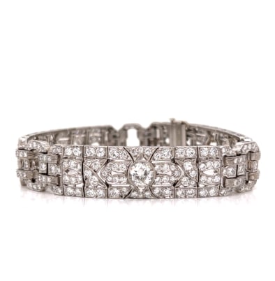 Art Deco Platinum 13.50 Ct. Diamond Bracelet: Platinum; Art Deco era design with 13.50 Ct. of Diamonds.