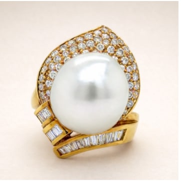 18K Yellow Gold South Sea Pearl & Diamond Ring (1 of 1)