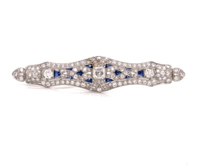 Art Deco Platinum Diamond & Synthetic Sapphire Brooch (1 of 1)