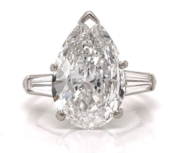 Art Deco Platinum GIA Certified 5.07 Ct. Pear-shaped Diamond Ring (1 of 1)
