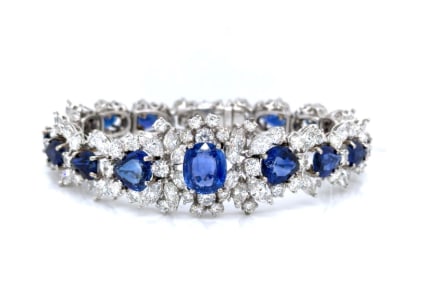 1950’s Platinum AGL Certified Sapphire and Diamond Bracelet: Platinum; 1950's vintage, AGL Certified Sapphire and Diamonds.