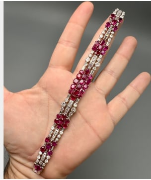 French Art Deco Platinum GIA Certified Burma No-heat Ruby & Diamond Bracelet: Platinum; French Art Deco, GIA Certified Burma No-Heat Ruby and Diamonds.