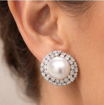 DAVID WEBB Platinum South Sea Pearl & Diamond Earrings: Platinum; luxury South Sea Pearl and Diamond earrings by David Webb.