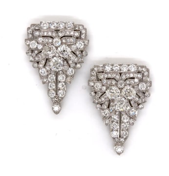 WEDDERIEN Art Deco Platinum Diamond Clips (1 of 1)