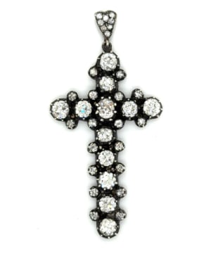 18K & Silver Top 9.00 Ct. Diamond Cross Pendant: 18K Gold and Silver Top; featuring 9.00 Ct. of Diamonds.