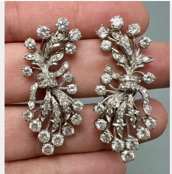 Art Deco Platinum 5.20 Ct. Diamond Earrings: Platinum; Art Deco design with 5.20 Ct. total weight in Diamonds.