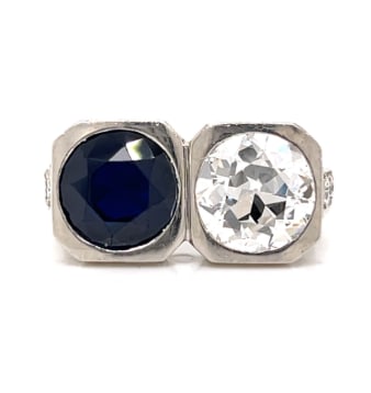 Art Deco Platinum Sapphire & Diamond Ring (1 of 1)