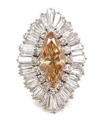 1950’s 14K White Gold 2.83 Ct. GIA Certified Fancy Color Diamond Ring: 14K White Gold; 1950's vintage, GIA Certified 2.83 Ct. Fancy Color Diamond.