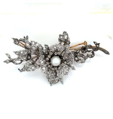 Victorian French 18K Yellow Gold & Silver Top Diamond Brooch (1 of 1)