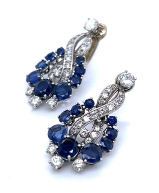 Art Deco Platinum Sapphire & Diamond Earrings: Platinum; Art Deco era style with Sapphires and Diamonds.