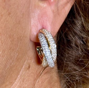 CARTIER 18K Trinity Diamond Earrings: 18K Gold; iconic Trinity design with Diamonds by Cartier.