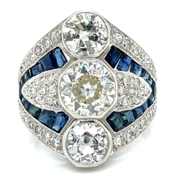 Platinum 3-Stone Diamond & Sapphire Ring (1 of 1)