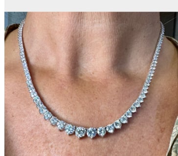 14K White Gold GIA Certified 23.10 Ct. Graduated Diamond Tennis Necklace: 14K White Gold; GIA Certified 23.10 Ct. Graduated Diamonds.