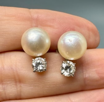 14K Yellow Gold Pearl & Diamond Earrings (1 of 1)