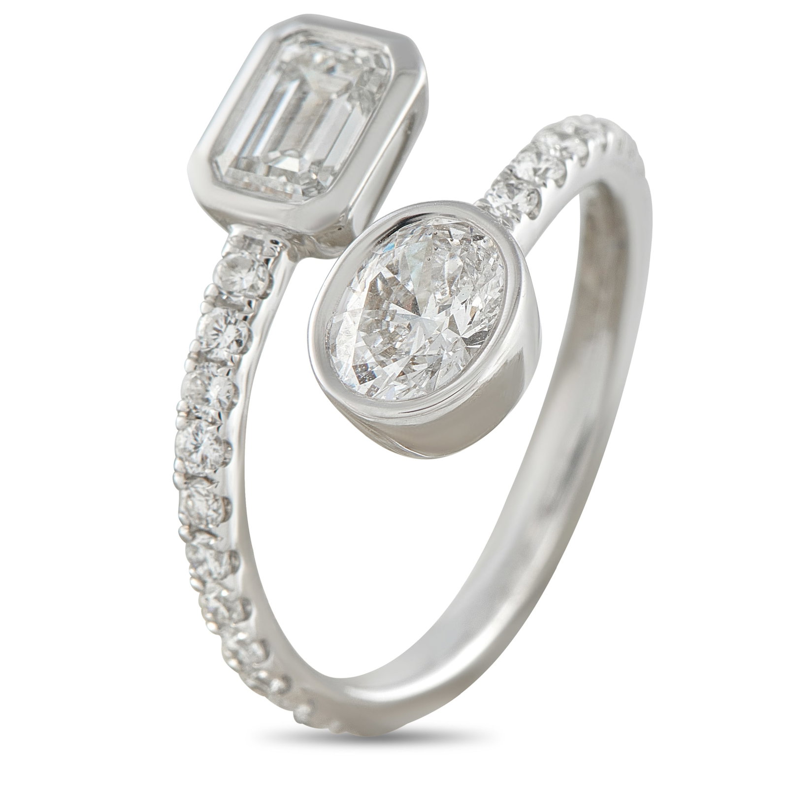 18K White Gold 1.95ct Diamond Bypass Ring ALR-19074: 18K White Gold 1.95ct Diamond Bypass Ring ALR-19074