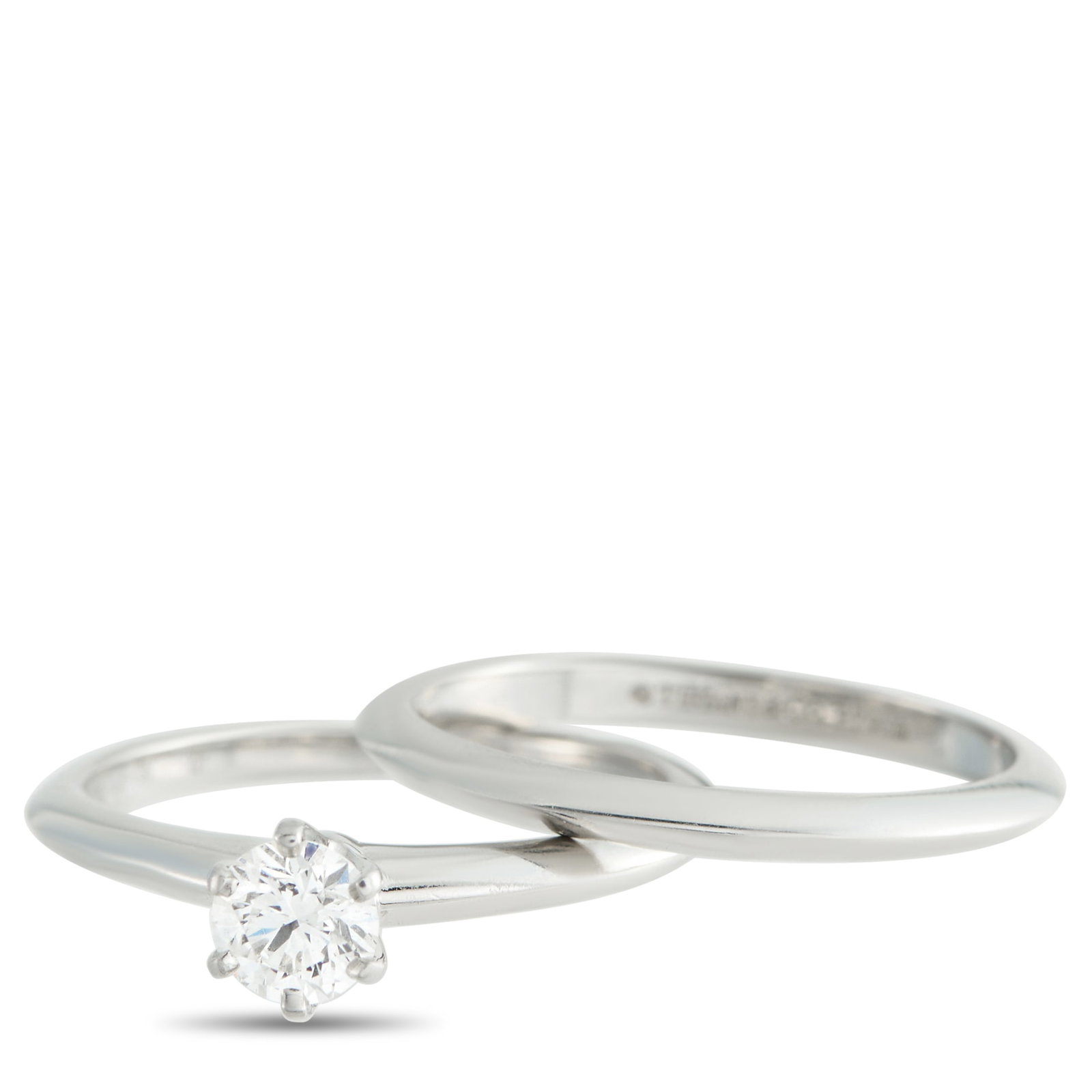 Tiffany & Co. Platinum 0.45ct Diamond Ring and Wedding Band Set TI64-031726 (1 of 1)
