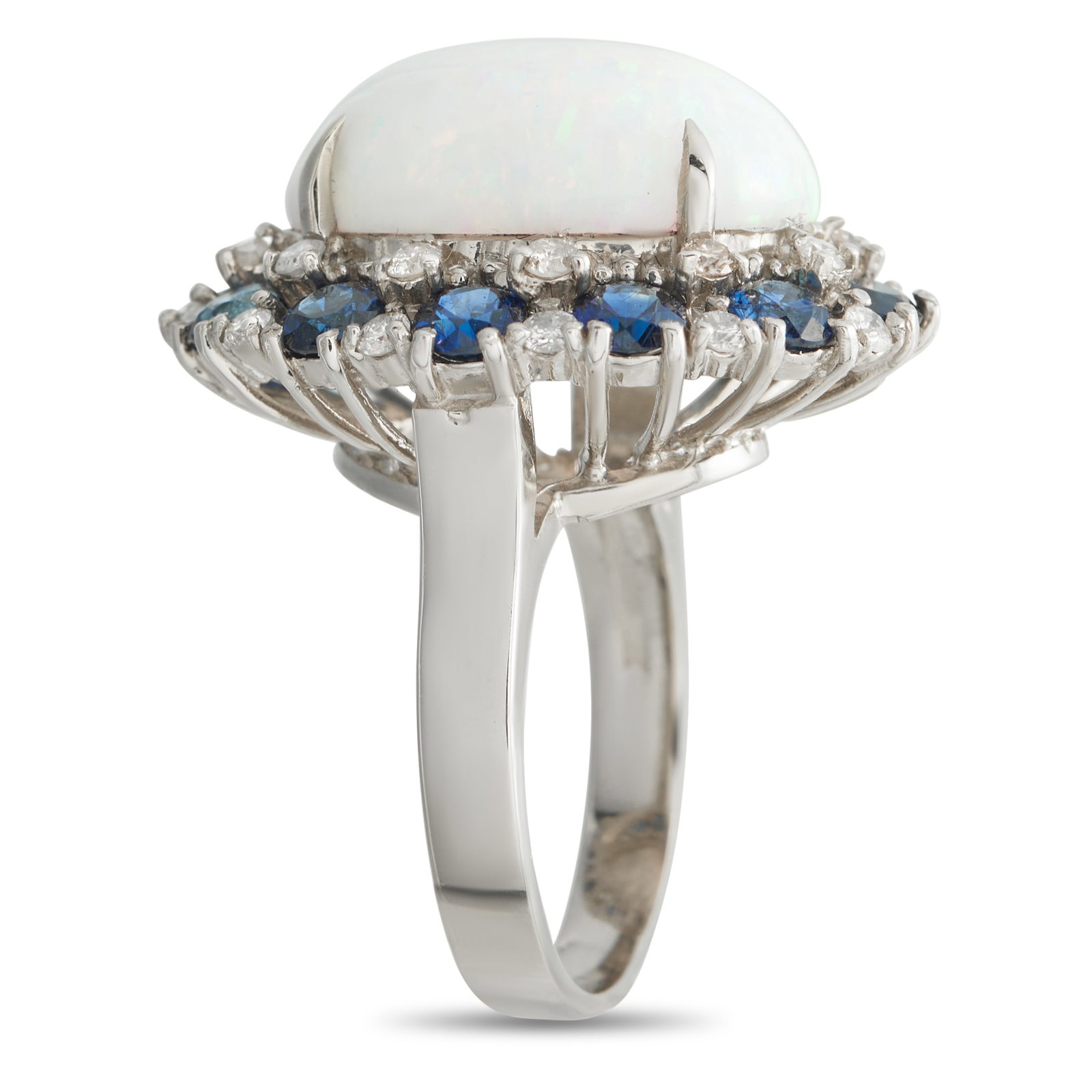 14K White Gold 0.45ct Diamond, Sapphire, and Opal Ring MF63-031726: 14K White Gold 0.45ct Diamond, Sapphire, and Opal Ring MF63-031726