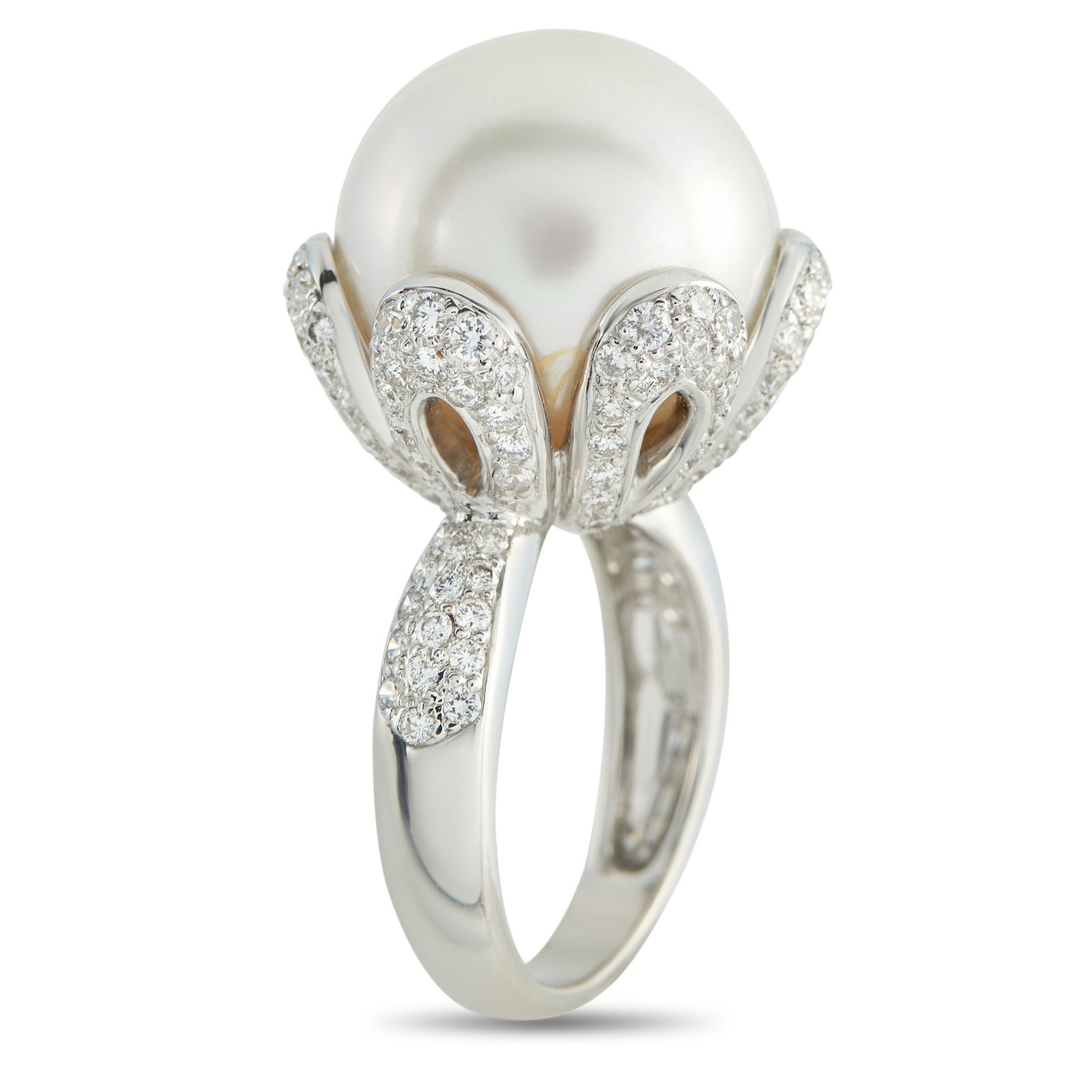 18K White Gold 1.38ct Diamond and Pearl Ring MF14-031726: 18K White Gold 1.38ct Diamond and Pearl Ring MF14-031726