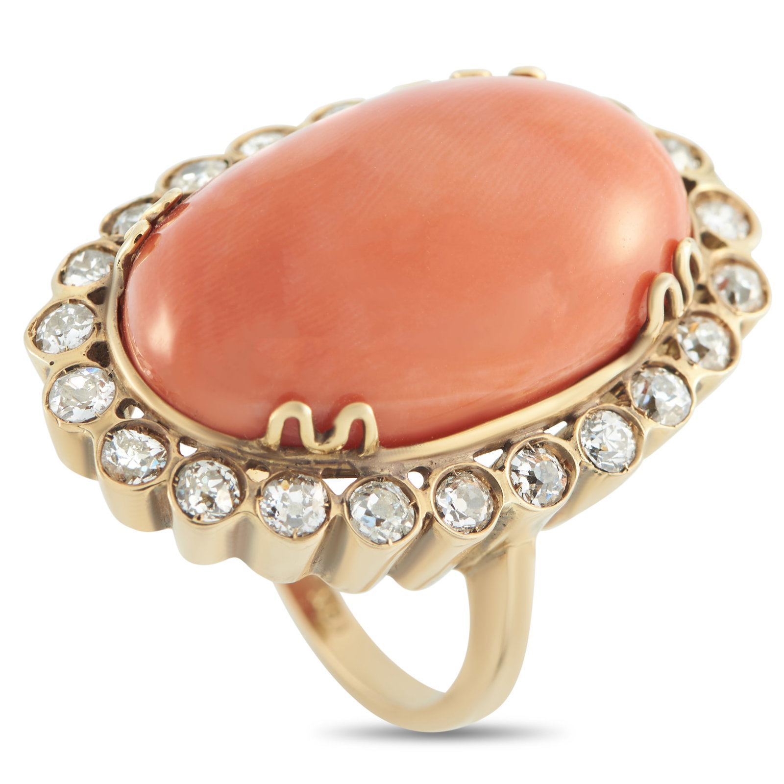 18K Yellow Gold 2.50ct Diamond and Coral Ring MF02-031726 (1 of 1)