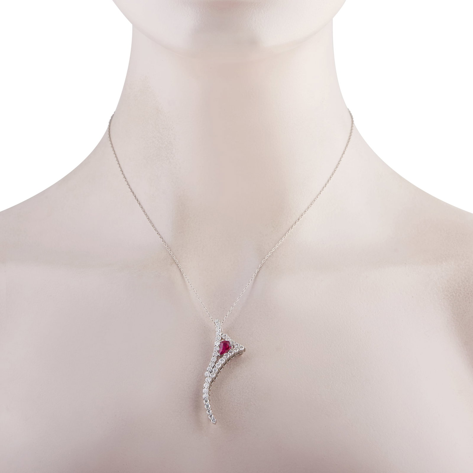 Platinum 2.10ct Diamond and Ruby Kite Pendant Necklace MF35-031626: Platinum 2.10ct Diamond and Ruby Kite Pendant Necklace MF35-031626