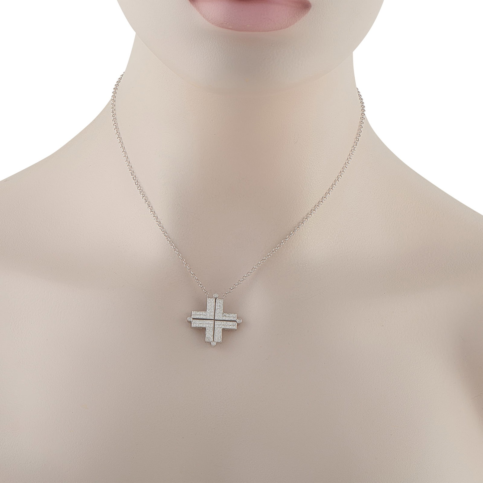 18K White Gold 1.50ct Diamond Cross Necklace MF25-031626: 18K White Gold 1.50ct Diamond Cross Necklace MF25-031626