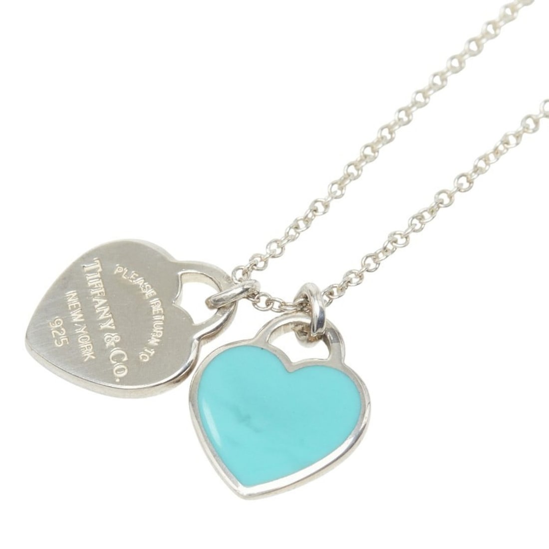 Tiffany & Co. Return to Double Heart Necklace, Silver, Blue, SV925, Women's.: --- Catalog ---Category: SizePendant Size: 12mm x 10mm / 0.47'' x 0.39''Neck Circumference: 41 cm / 16.14''Category: DesignColor: Blue, SilverGender: WomenMaterial: Silver 925Necklace Type: NecklaceCa